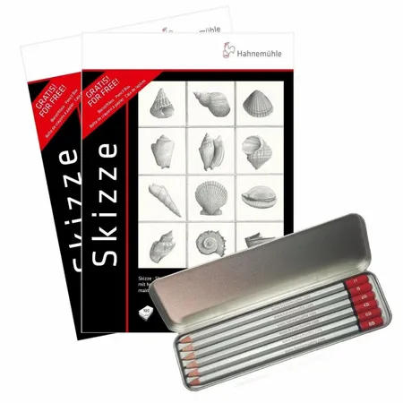 Bloco Desenho Hahnemuhle Skizze 96g/m² A4 Kit 2 Blocos + Lata 6 Lapis