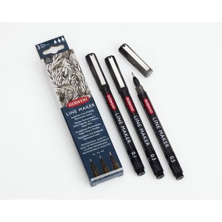 Kit Caneta Nanquim Line Maker Derwent 3 Canetas Cor Preta