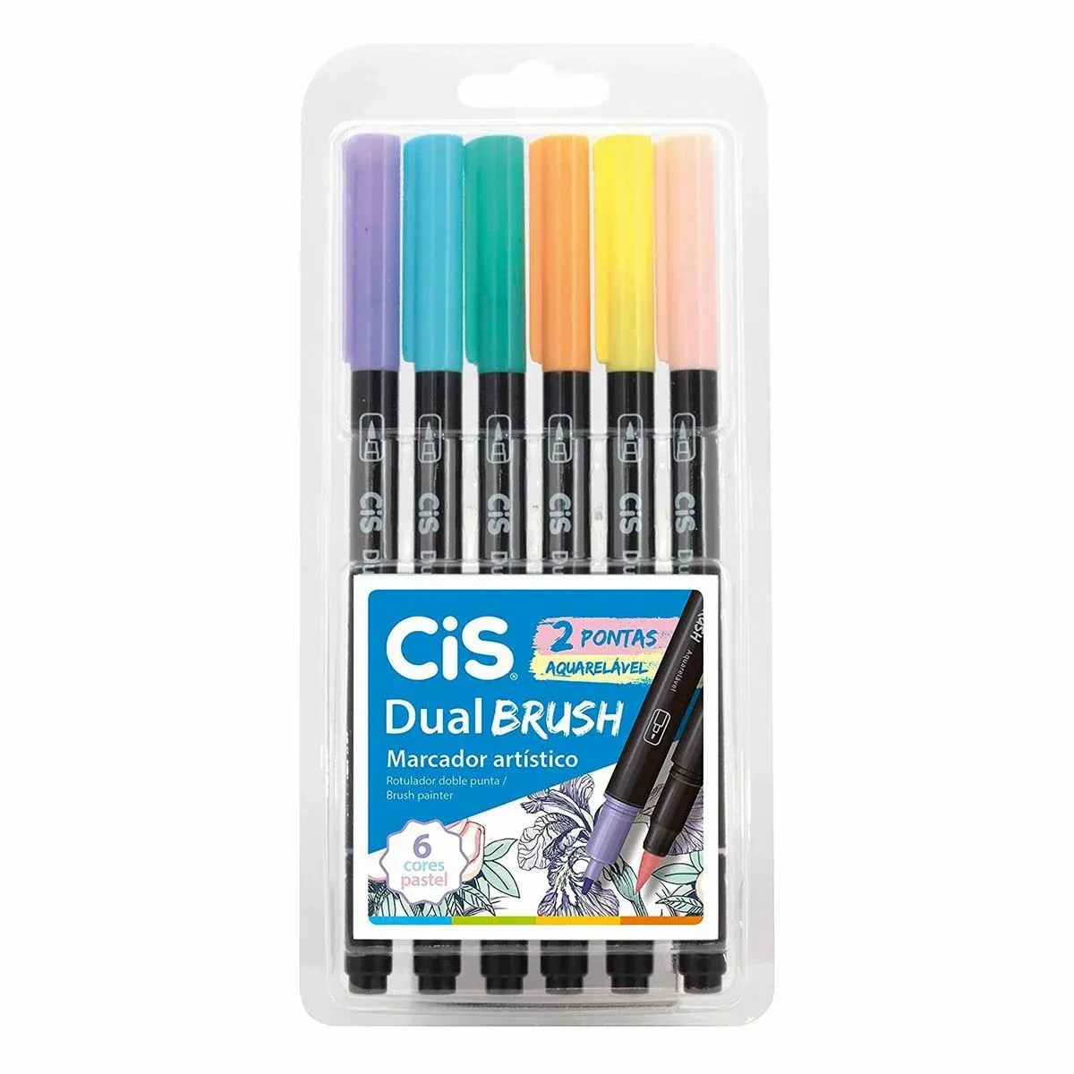Kit Marcador Cis Dual Brush 6 Cores - Tons Pastel