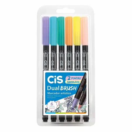 Kit Marcador Cis Dual Brush 6 Cores - Tons Pastel