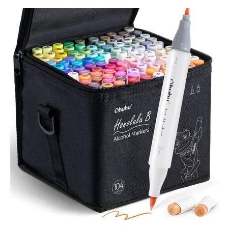 Kit de Marcadores Ohuhu Honolulu B 104 Cores (Ponta Pincel e Fina)