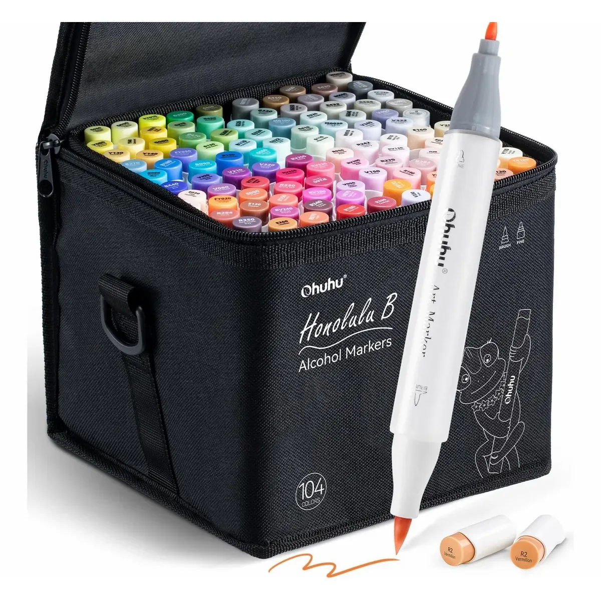 Kit de Marcadores Ohuhu Honolulu B 104 Cores (Ponta Pincel e Fina)