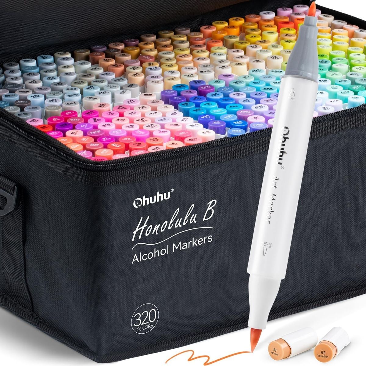 Kit de Marcadores Ohuhu Honolulu B 320 Cores (Ponta Pincel e Fina)..