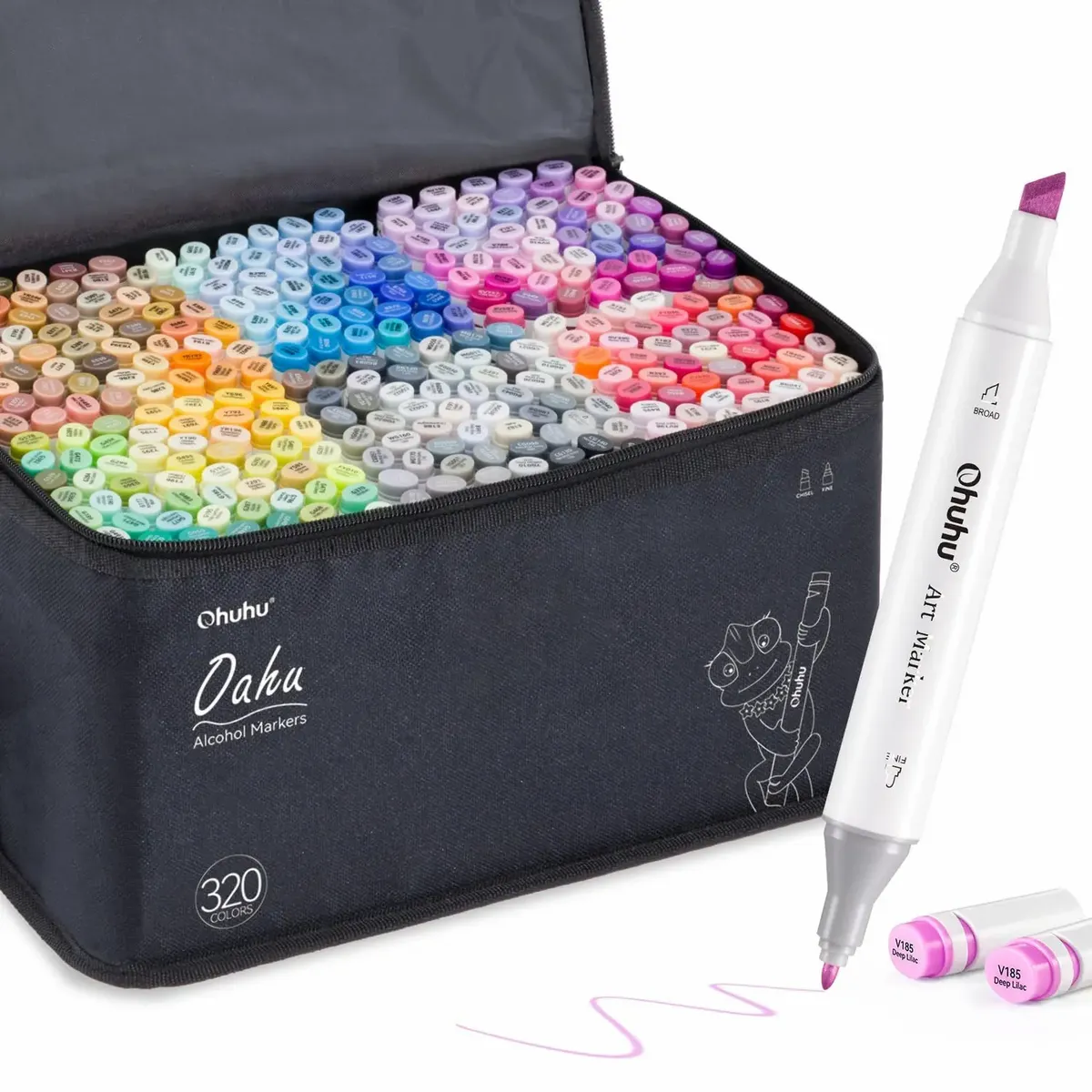 hokoukou　3セット Kit de Marcadores Ohuhu Oahu 320 Cores (Ponta Chanfrada e Fina)