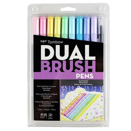 Kit Caneta Pincel Tombow Dual Brush 10 Cores -  Tons Pastel
