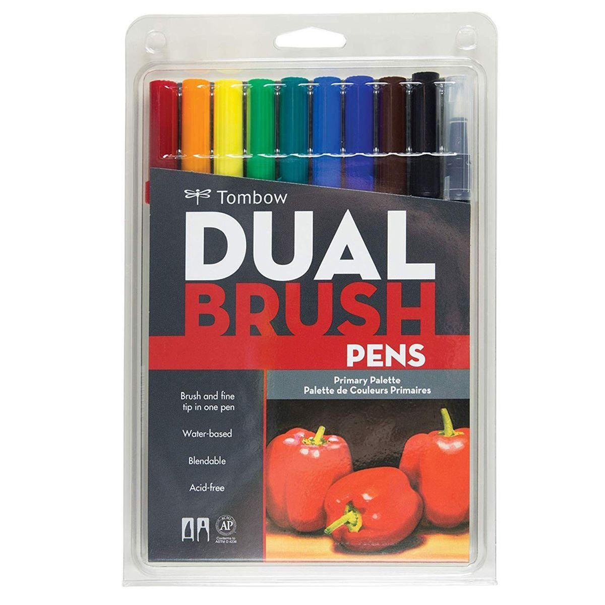 Kit Caneta Pincel Tombow Dual Brush 10 Cores -  Primarias