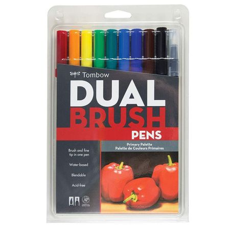 Kit Caneta Pincel Tombow Dual Brush 10 Cores -  Primarias