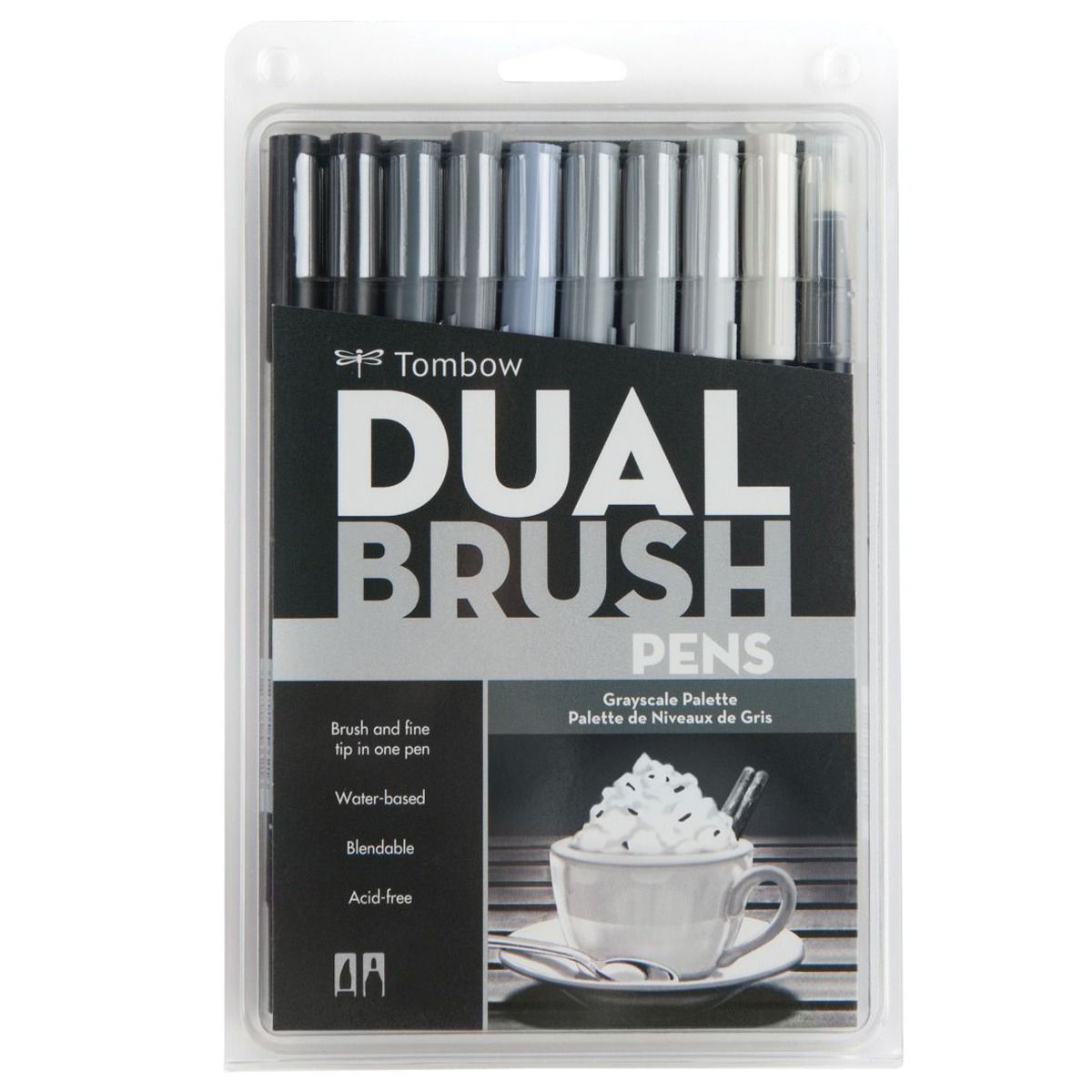 Kit Caneta Pincel Tombow Dual Brush 10 Cores -  Tons De Cinza