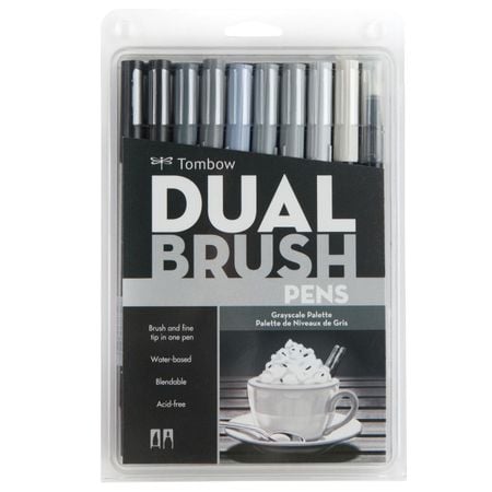 Kit Caneta Pincel Tombow Dual Brush 10 Cores -  Tons De Cinza