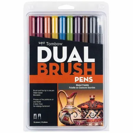 Kit Caneta Pincel Tombow Dual Brush 10 Cores -  Suave