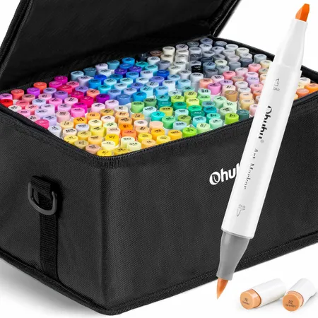 Kit de Marcadores Ohuhu Honolulu 216 Cores (Ponta Pincel e Chanfrada)