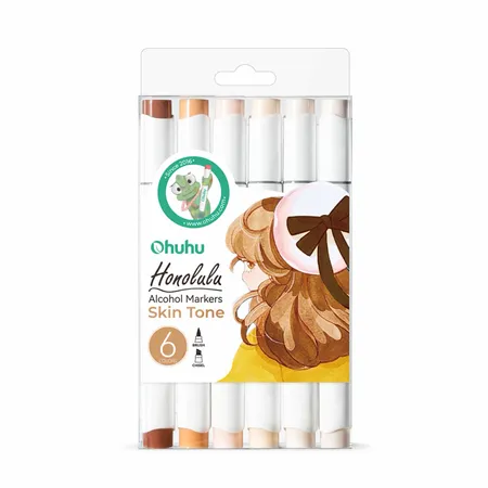 Kit de Marcadores Ohuhu Honolulu 6 Cores Tons de Pele (Ponta Pincel e Chanfrada)