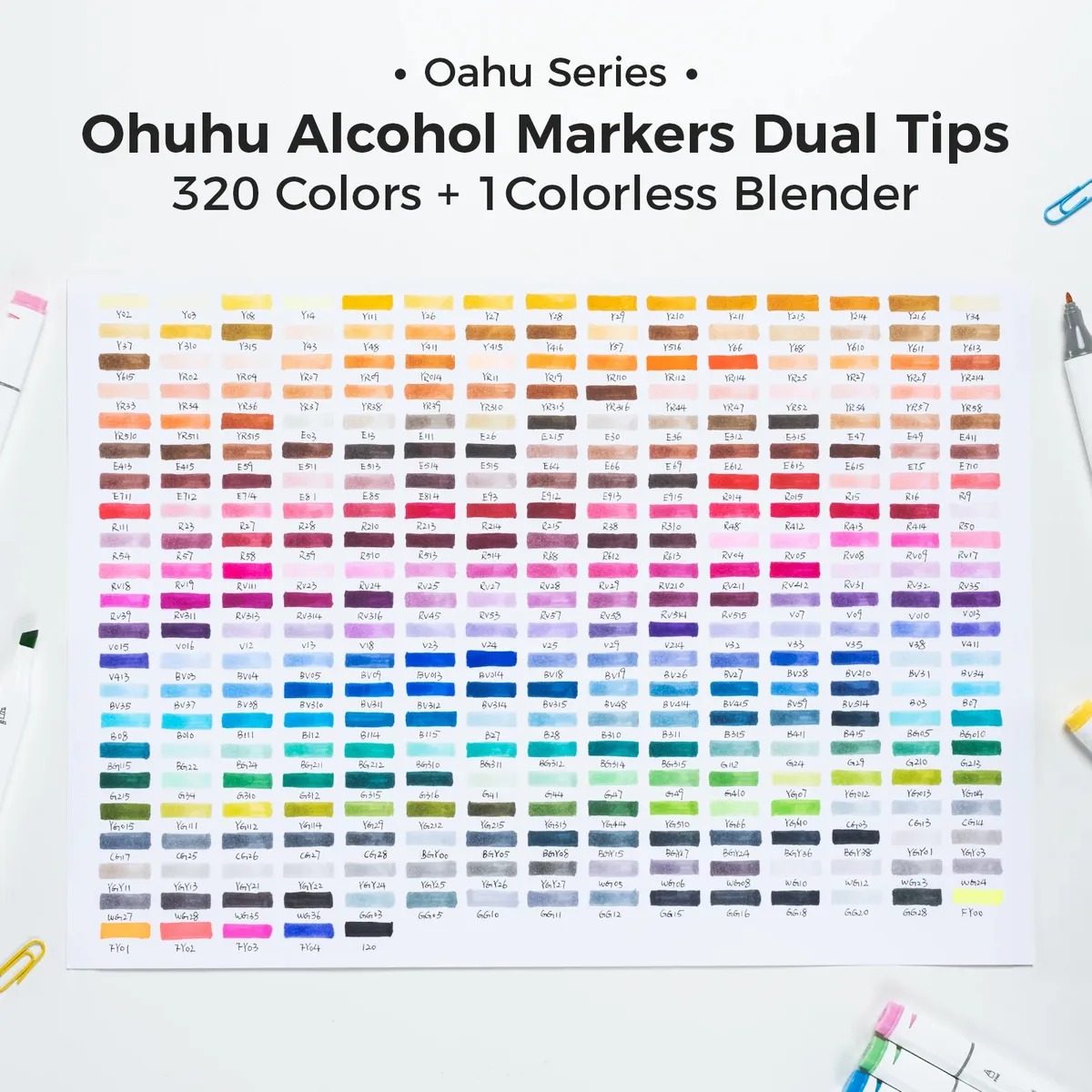hokoukou　3セット Kit de Marcadores Ohuhu Oahu 320 Cores (Ponta Chanfrada e Fina)