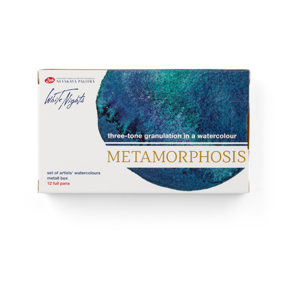Kit 12 Tintas Aquarela Metamorphoses White Nights em Pastilha Estojo Metal
