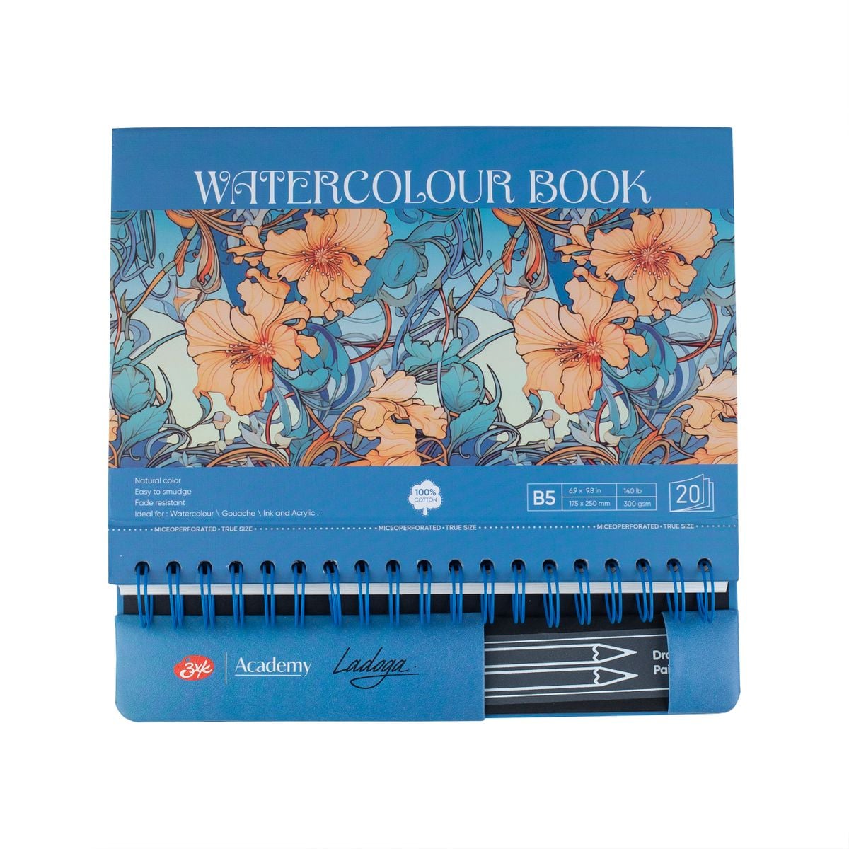 Sketchbook 100% Algodão Nevskaya Palitra 300g/m² 17,5x25 Blue Espiral