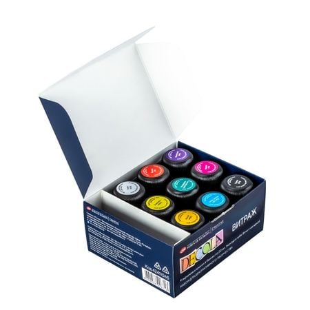 Kit de Tinta Para Vidro Decola Efeito Translucido 9 cores 20 ml + Liner