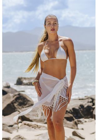 Saia Pareou Franjas Branco 