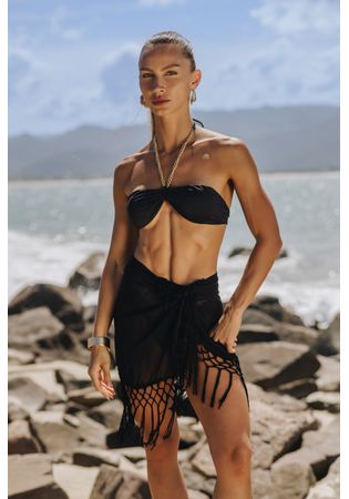 Saia Pareou Franjas  Preto 