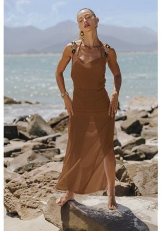 Vestido Tule Alana Marrom
