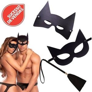 Kit Casal 3x1 Máscara Batman e Mulher Gato + Chibata - Jeito sexy