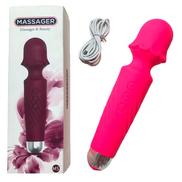 MASSAGER - Massageador Varinha Flower Recarregável 20 Modos De Vibrações Em Silicone 17,4 X 5,3 Cm | Cor: PINK