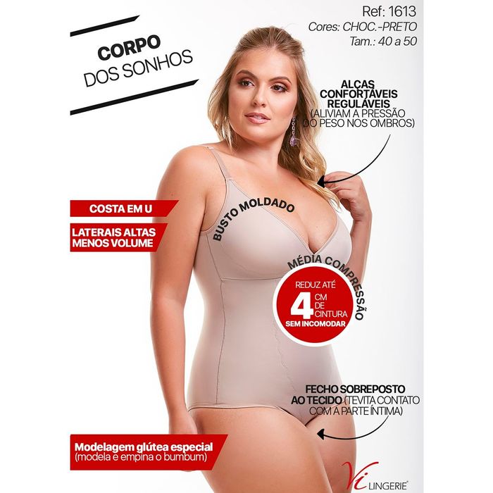 Body Modelador Plus Size Média Compressão S/ Bojo Vi Lingerie