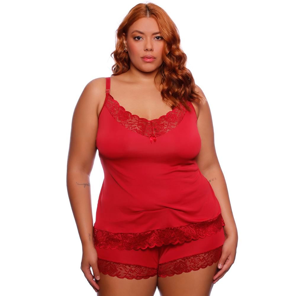 Baby Doll Plus Size Poliamida Detalhe Em Renda Pitton Ramos