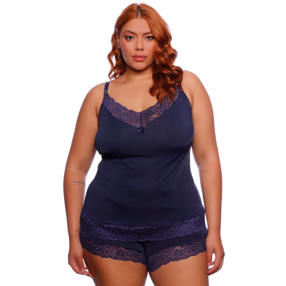 Baby Doll Plus Size Poliamida Detalhe Em Renda Pitton Ramos