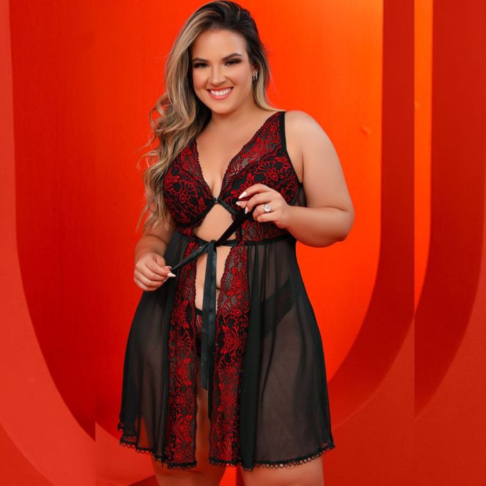 Camisola Sensual Plus Size Com Bojo E Calcinha Fio Duplo Dy Girl