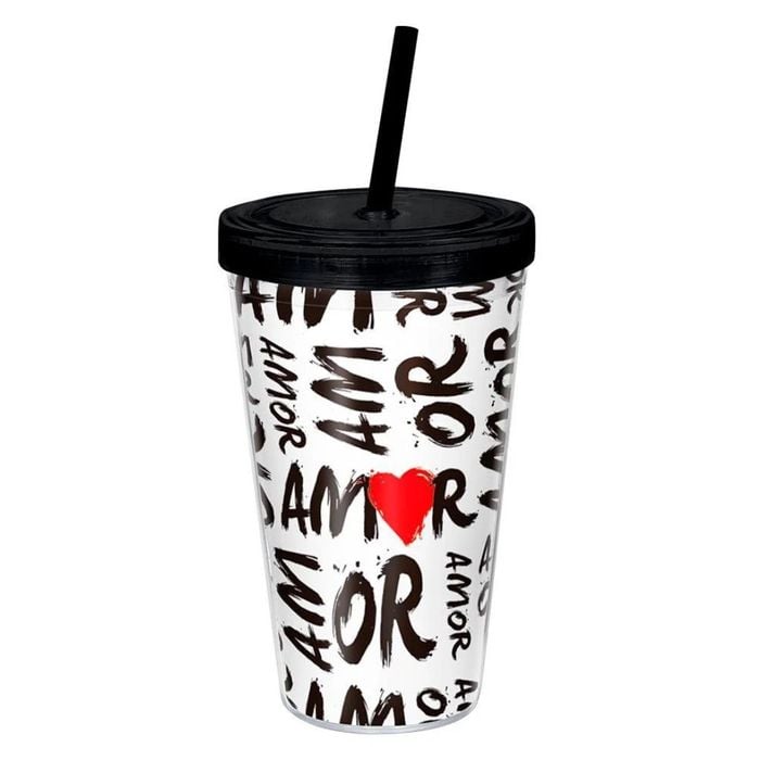 Copo Com Canudo Estampa Amor 550ml Sude Presentes