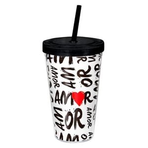 Copo Com Canudo Estampa Amor 550ml Sude Presentes