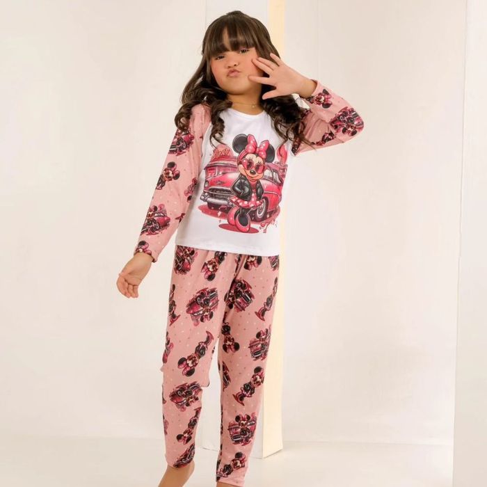 Pijama Infantil Feminino De Frio Minnie Amável Moda íntima