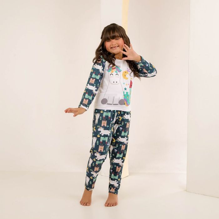 Pijama Infantil Feminino De Frio Unicórnio Amável Moda íntima