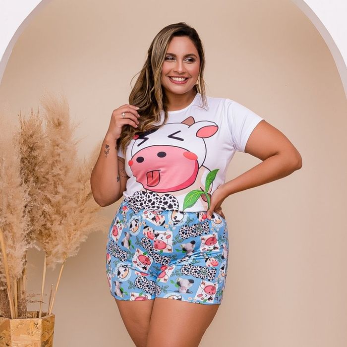 Short Doll Plus Size Personagem Vaquinha Amável Moda íntima