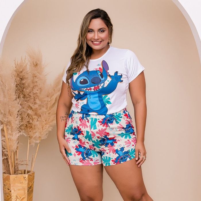 Short Doll Plus Size Personagem Stitch Amável Moda íntima