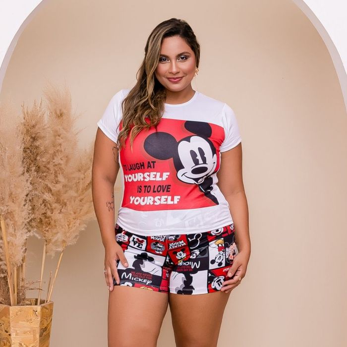 Short Doll Plus Size Personagem Mickey Mouse Amável Moda íntima