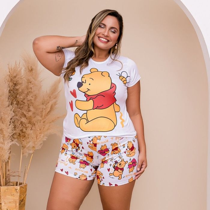 Short Doll Plus Size Personagem Ursinho Pooh Amável Moda íntima