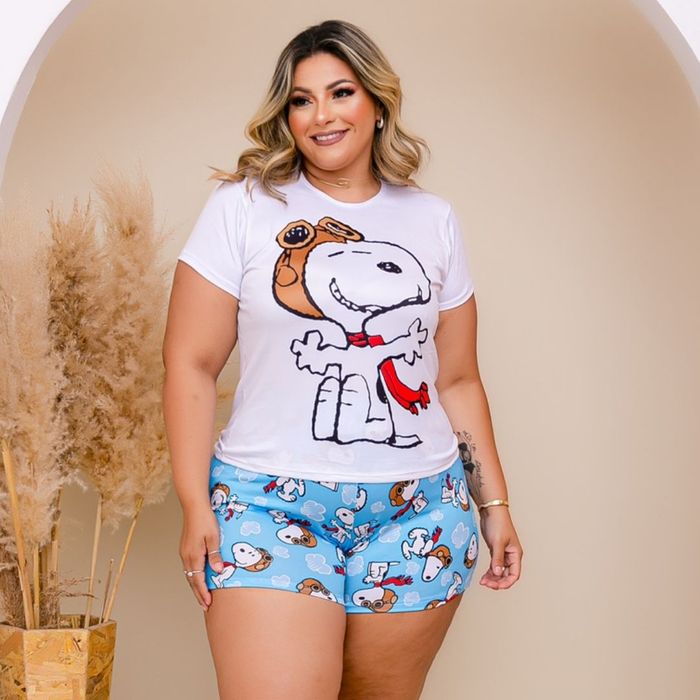 Short Doll Plus Size Personagem Snoopy Amável Moda íntima