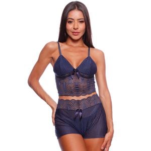 Pijama Feminino Listrado Com Detalhes Em Renda Patitex