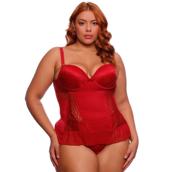 Espartilho Plus Size Em Renda Microfibra