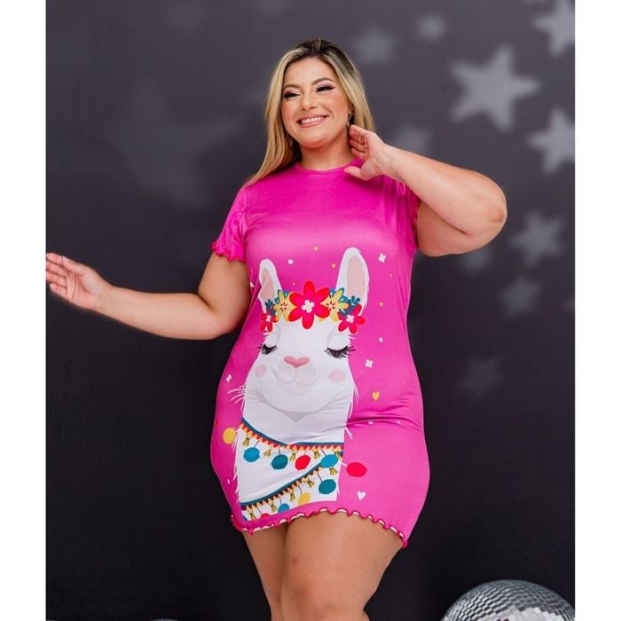 Camisola De Manga Plus Size Lhama Amável Moda Intima