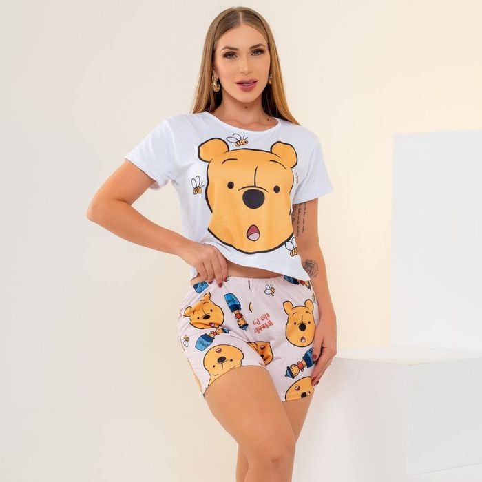 Short Doll Estampado Ursinho Pooh Amável Moda íntima