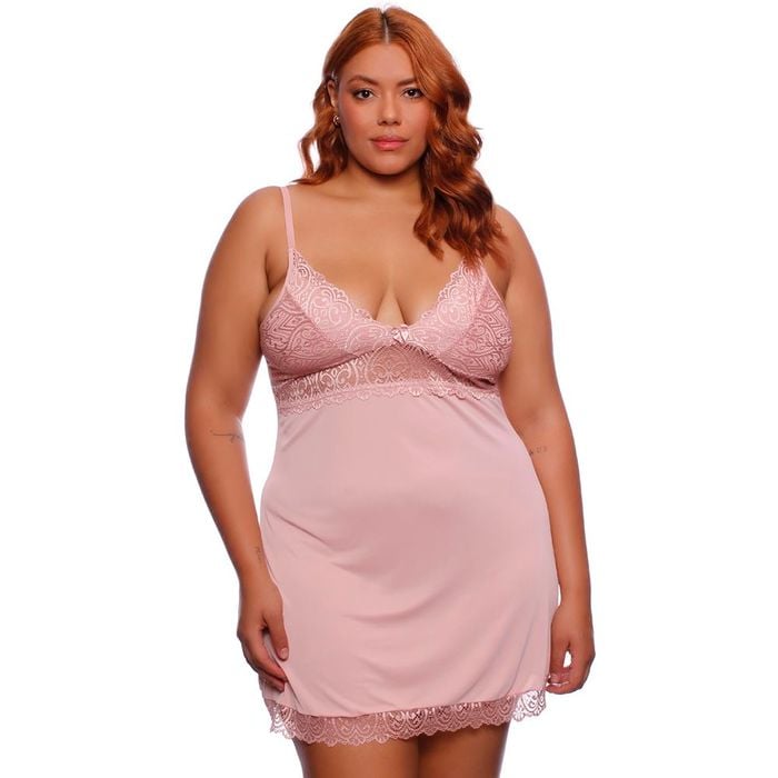 Camisola Plus Size Poliamida Detalhe Em Renda Pitton Ramos