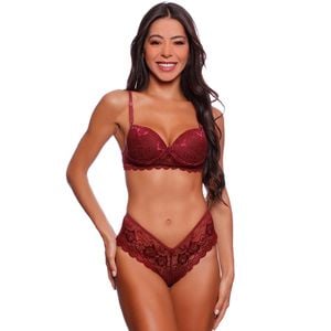 Conjunto Em Renda Com Aro E Bojo Evellyn Pink Lingerie