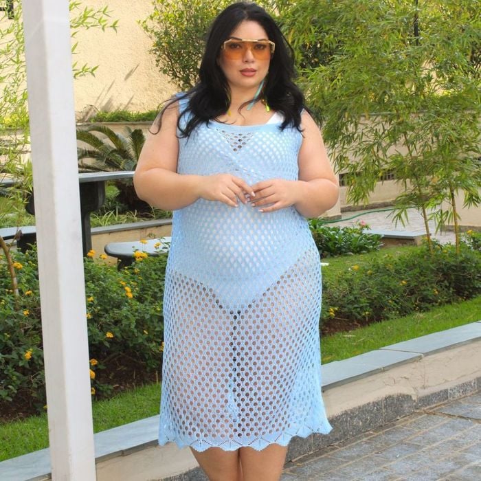 Saída De Praia Vestido Plus Size Em Tricot Coleção Reveillon