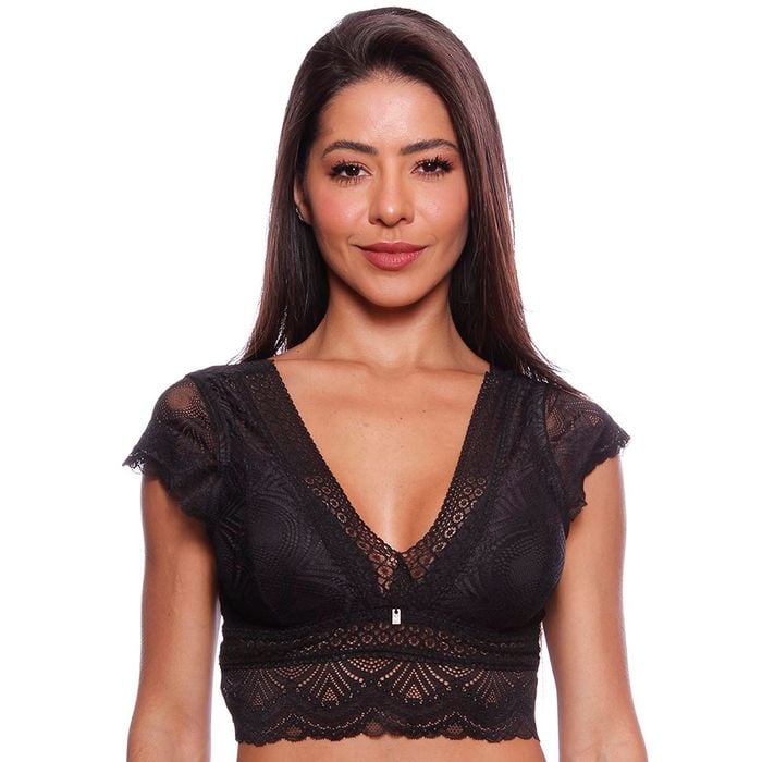 Sutiã Top Cropped Bojo Leve Com Mangas Em Renda Nayane Lingerie