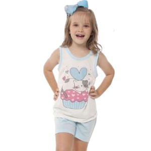 Pijama Infantil Feminino Regata E Shorts Em Malha Pv