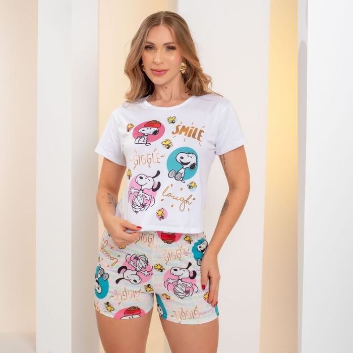 Short Doll Estampado Snoopy Smile Amável Moda íntima