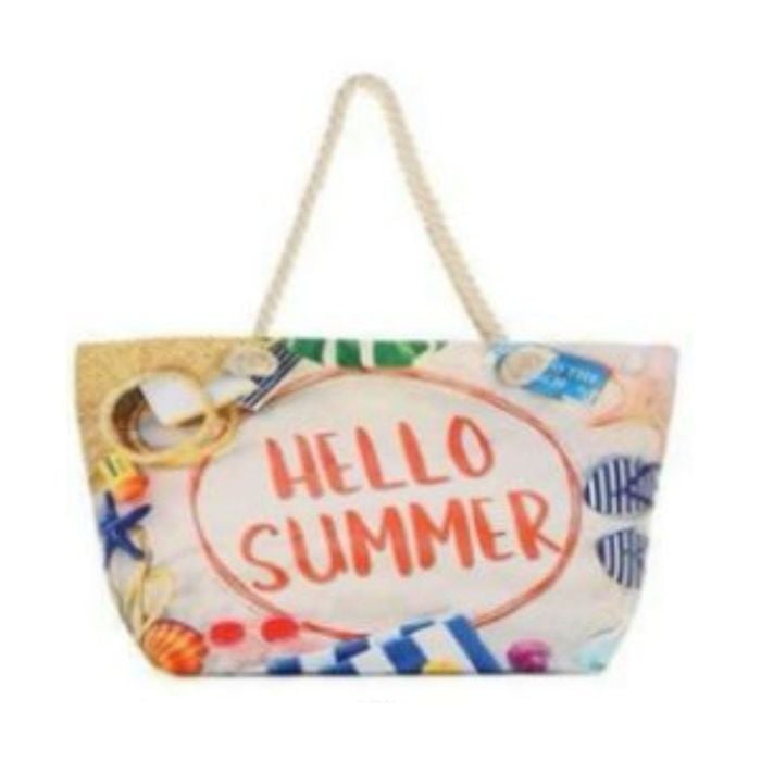 Bolsa De Praia Estampa Hello Summer Com Alças De Corda