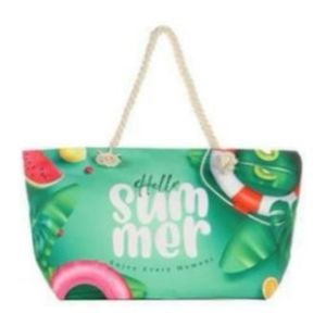 Bolsa De Praia Estampa Hello Summer Enjoy Com Alças De Corda